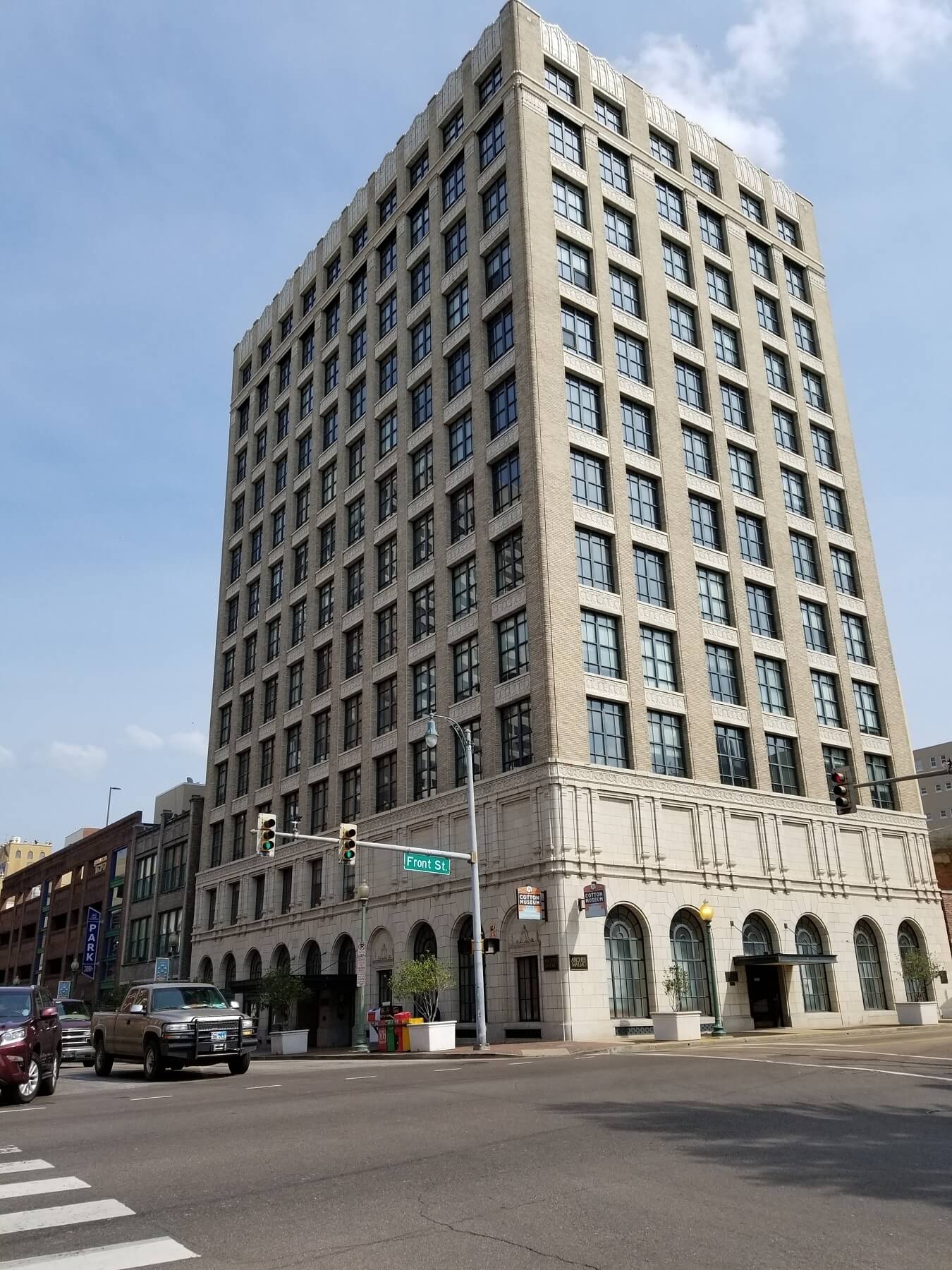 Exterior of Cotton Exchange building on Front Street in Memphis, TN.