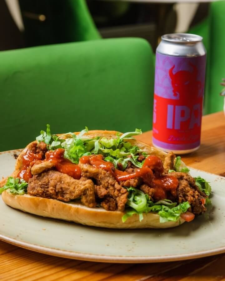 po boy sandwich and IPA beer 