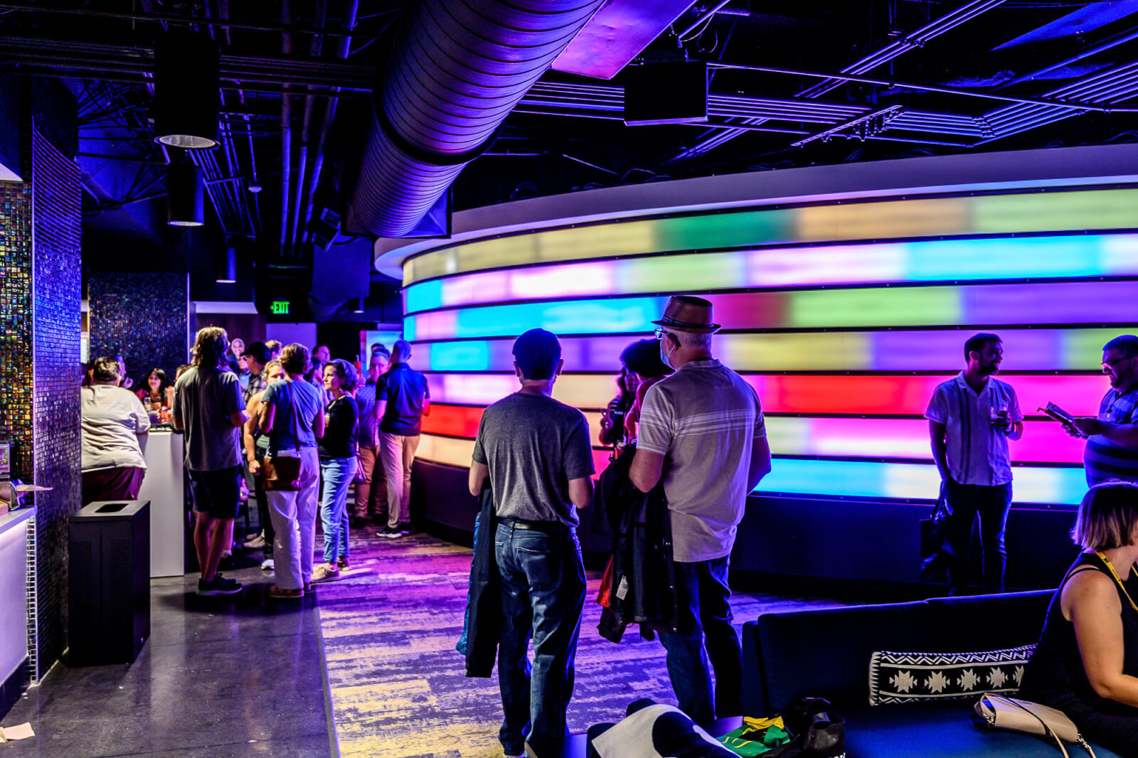 People gathered in the lobby of the Sidewalk Cinema