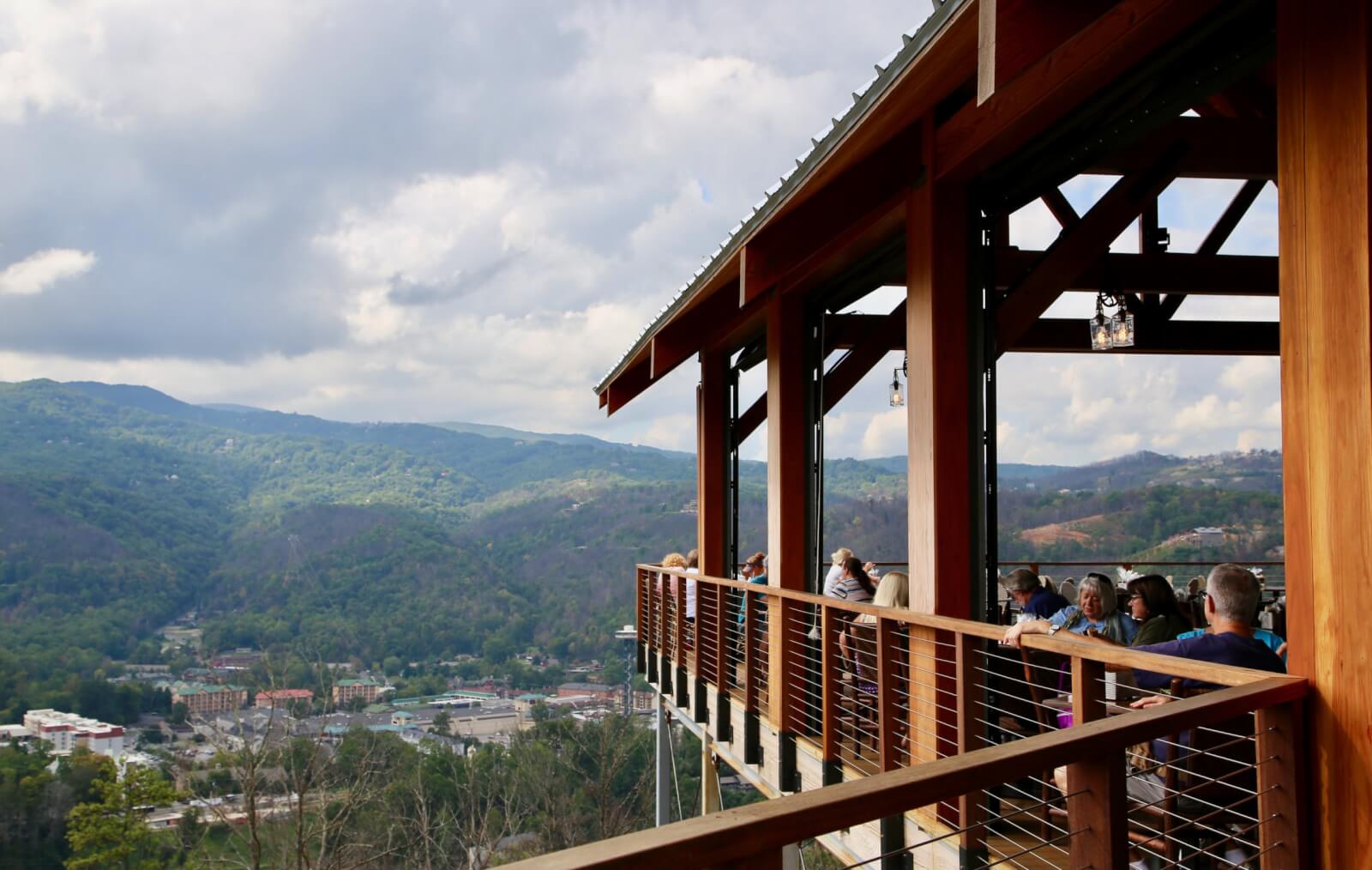 The Smokehouse patio is filled with people as it overlooks Gatlinburg